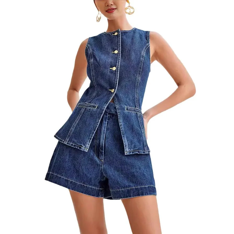 Kelly חליפת ג'ינס קז'ואל קייצית