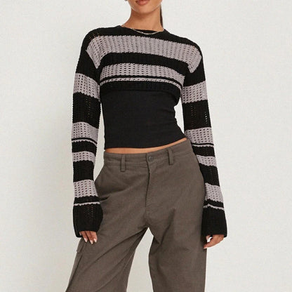 Livia סוודר קרופ סרוג פסים