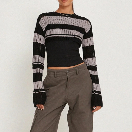 Livia סוודר קרופ סרוג פסים