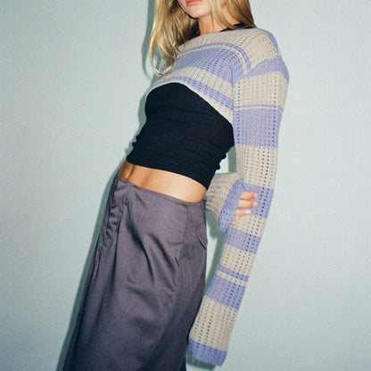 Livia סוודר קרופ סרוג פסים