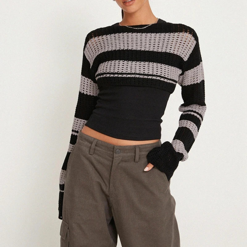 Livia סוודר קרופ סרוג פסים