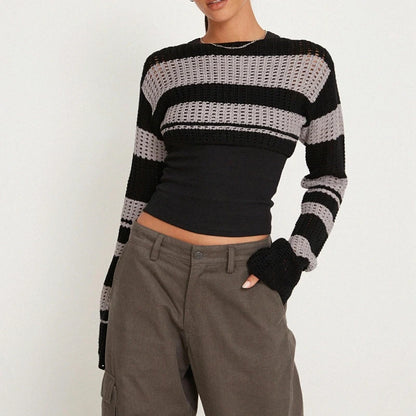 Livia סוודר קרופ סרוג פסים